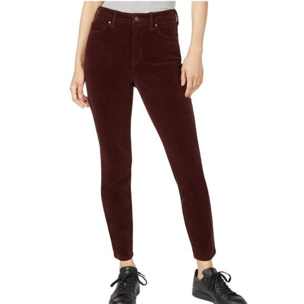 Rewash Womens Dark Academia Skinny Corduroy Pants 3R Burgundy High Rise Stretch
